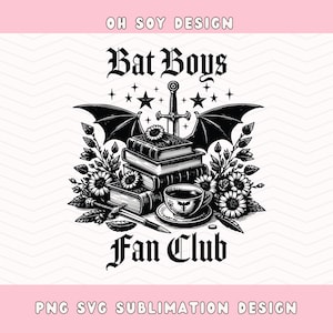 Bat Boys Fan Club SVG PNG, Acotar svg png, Vintage Retro Bookish Png, Czytelnik książek, Miłośnik książek, Fantasy svg png, Night Court svg png