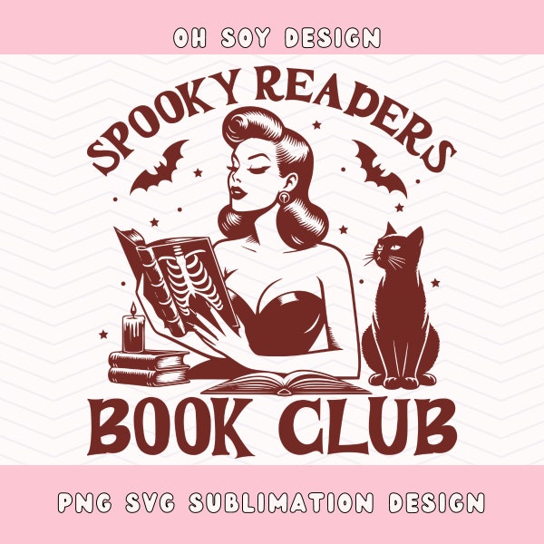 Spooky Readers Book Club SVG PNG, Halloween livresques svg png, squelette png, Png livresques, liseuse, amateur de livres, sublimation