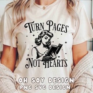Pagina's omslaan niet harten SVG PNG, Trendy Bookish SVG PNG, Pin Up Bookish Png, Bookish Png, boeklezer, boekenliefhebber, sublimatie