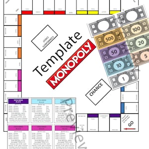 Monopolie sjabloon leeg, aangepaste uw eigen monopolie, DIY monopolie powerpoint, monopolie digitale download, monopolie sjabloon bordspel sjabloon
