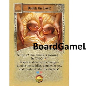 Cartão de desenvolvimento de revelação de gravidez de Catan - Cartões de desenvolvimento não oficiais feitos por fãs, Colonizadores de Catan, presente de expansão familiar, anúncio de gêmeos