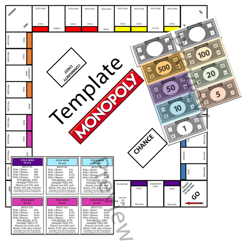 Monopoly Template Blank Custom Your Own Monopoly DIY Etsy Monopoly Template Blank Custom Your Own Monopoly DIY Etsy