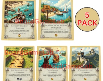 Catch of the day, Pirate Slayer, Beacon of opportunity, the breaking point & walls of victory Bonus Cards for Settlers of Catan Expansions