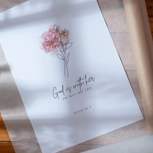Psalm 46 5 Gott ist mit ihr Schrift Wand Kunst Druck Christliche Frau Bibel Vers Digitaler Download Aquarell Blumen Floral minimalistisch