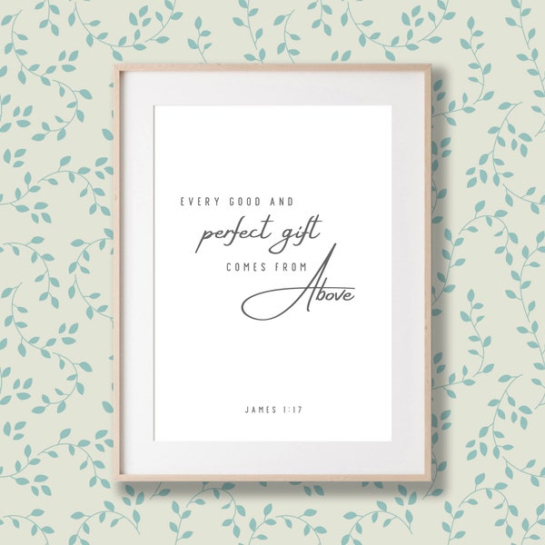 Nursery Scripture Wall Art, James 1:17, Nursery Bible Verse, Christian Baby Room Decor, Minimalist Nursery, Every Good And Perfect Gift