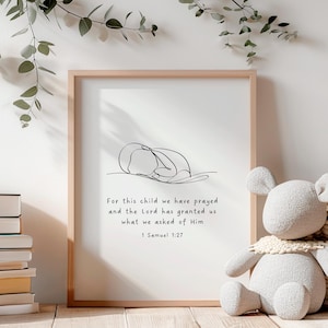 For This Child We Prayed – 1 Samuel 1:27 Print, Christian Nursery Wall Art, Black and White Bible Verse, Minimalist Baby Room Decor