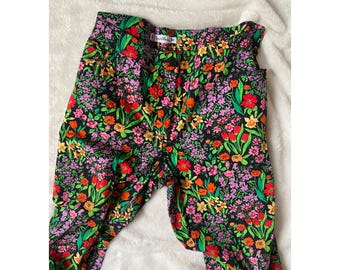 Vintage Floral Pants Conte of Florence – Botanical Garden Print Trousers – 70s Style Vintage Italian Pants – Cottagecore Botanical Pants