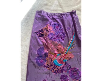 Vintage René Derhy Embroidered Skirt with Bird – Boho Cottagecore Midi Skirt – Romantic French Designer Fairycore