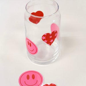 Aesthetic Smiley Face Pink Heart Beer Can Glass Cup - 16 oz Trendy| Beer can glass | Minimalist | Graduation | Bridal Party | Iced coffee |