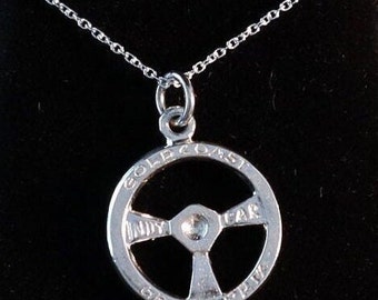 Brand New S/S .925 Steering wheel Pendant Charm 19mm & Cable chain 45cm - Commemorating 1st Australian INDY Car GRAND PRIX-Gold Coast 1991