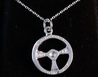 Brand New S/S .925 Steering Wheel Pendant Charm 19mm dia & Cable chain 50cm- Commemorating 1st Australian INDY Car GRAND PRIX-Gold Coast1991