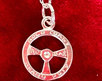Brand New S/S 925 Pendant /Charm Steering Wheel 14mm & Cable Chain 40cm Commemorating the 1st Australian INDY Car GRAND PRIX-Gold Coast 1991