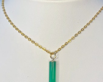 9kt GOLD PENDANT set with 1 JADE, shaped as a Cylinder  || One left!!