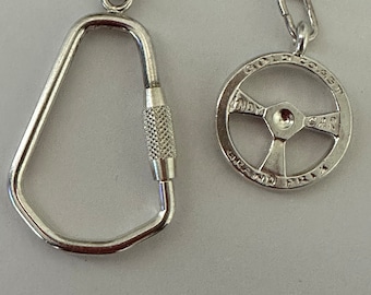Brand New S/S 925 Key Ring -Steering Wheel 19mm & Links Chain- Tot. 97mm - Commemorating 1st Australian INDY Car GRAND PRIX-Gold Coast 1991-