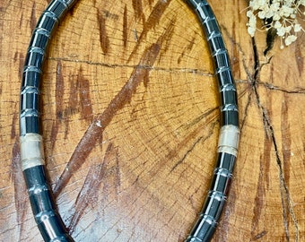 STERLING SILVER and black heat-treated metal CHOKER, Unique and flexible | One Only available - 111gr -43cm long x 10mm thick