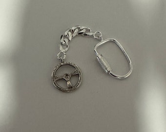 Brand New S/S .925 KeyChain -Curb chain & Steering Wheel 19mm dia- Lenght 99mm - 1st Australian INDY Car GRAND PRIX Gold Coast 1991-