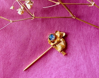 Gold KOALA PIN set with 1 x round Genuine Australian Opal Triplet