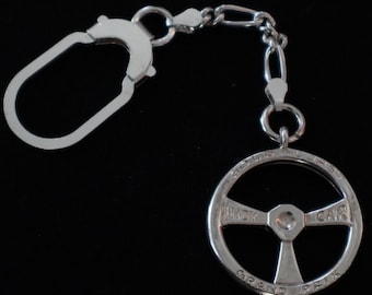 S/S 925 KeyChain- Large Steering Wheel 29mm & Figaro 3+1 Chain- Tot. 106mm-Commemorating 1st Australian INDY Car GRAND PRIX-Gold Coast 1991-