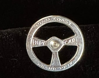 Brand New S/S .925 Lapel Pin or may use it as Tie Tac - Small Steering Wheel 14mm dia -1st Australian INDY Car GRAND PRIX-Gold Coast 1991-