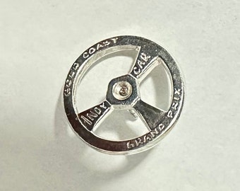 Brand New Sterling Silver .925 Lapel Pin / Tie Tac - Medium Steering Wheel 19mm dia -1st Australian INDY Car GRAND PRIX-Gold Coast 1991  -