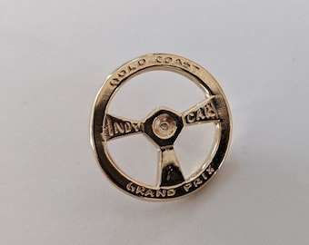 9ct Solid Gold 'Lapel Pin' Steering Wheel 29mm -in diameter -  Commemorative of the 1st Australian INDY Car GRAND PRIX - Gold Coast -1991 -