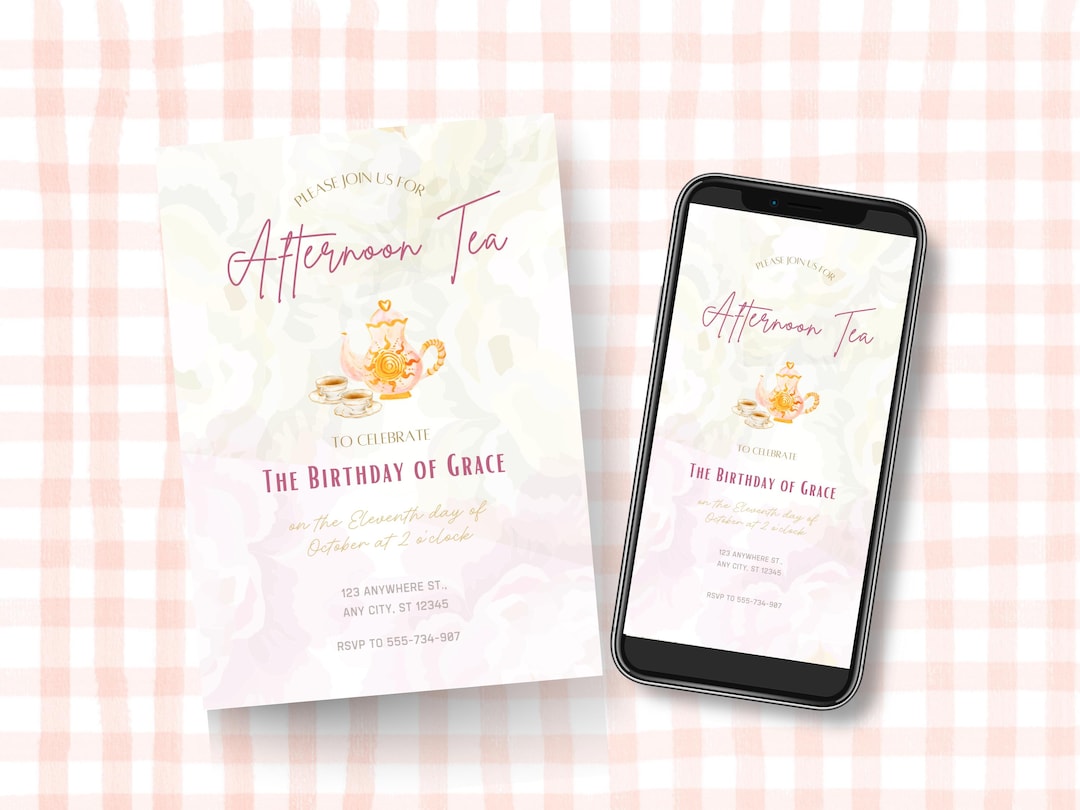 Afternoon Tea Party Invite, Birthday Invitation, Printable Template ...