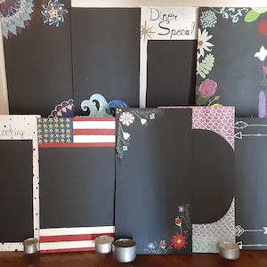 Handmade upcycled cabinet door made into a chalkboard. Kitchen chalkboard, bedroom chalkboard. Recycled material used. Custom.
