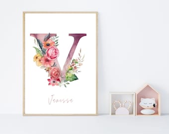 Personalized Floral Name Print: Baby Girl Nursery Decor