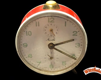 1960er Mauthe mech. Wecker Alarm Clock Stylische Tischuhr rot kleine Sekunde Germany