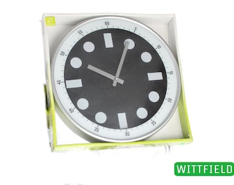 Nouvelle horloge de cuisine élégante dans son emballage d'origine, horloge murale à piles, 30 cm, quartz noir et blanc, entièrement fonctionnelle, Allemagne VP06