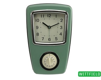 Nuevo y elegante reloj de cocina retro Diseño Bauhaus en embalaje original reloj de pared con temporizador reloj de cocina 22 cm cuarzo NUEVO/NOS nunca colgado en la pared Alemania WP09