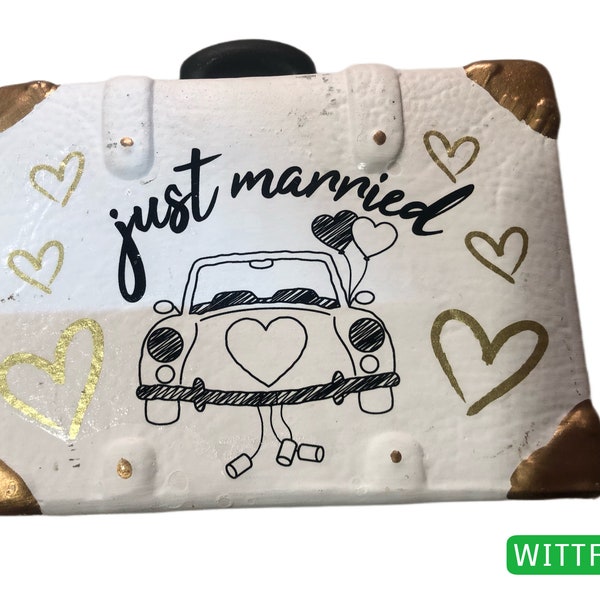 Just married money box in the shape of a suitcase ceramic 15 cm Germany