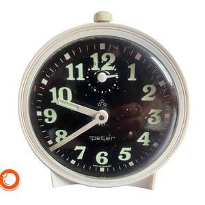 1960s Peter Variant mechanical alarm clock stylish table clock white Germany
