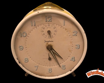 1950erJunghans mech. Wecker Alarm Clock mit Sekundenzeiger Stylische Tischuhr grün Germany