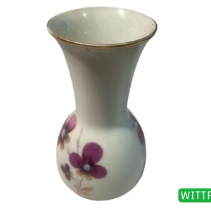 1970s Winterling Röslau Porcelain Vase 23 cm Flower Vase Table Vase White with Hand Painted Flower Decor Germany