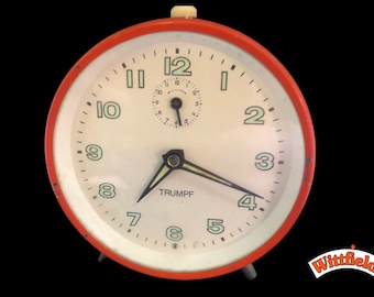 1960er TRUMPF mech. Wecker Alarm Clock Stylische Tischuhr rot Germany