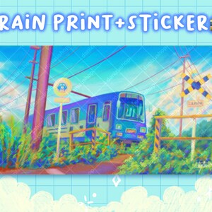 Impression d'art train et autocollant en vinyle / impressions d'art anime esthétiques 4 x 6 / impressions d'art paysages de fond anime / jolie carte postale de journalisation anime
