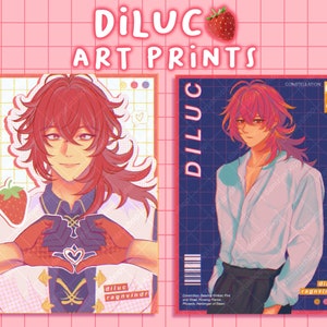 Impressions d'art Genshin Impact Diluc / carte postale d'art diluc 5 x 7 / jolie affiche de merch diluc / illustration genshin diluc / impressions d'art anime diluc 5 x 7