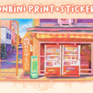 Impression d'art et autocollants en vinyle Konbini / Mini-impressions d'art esthétiques / Impressions d'art de paysages de fond anime / Carte postale de dépanneur japonaise