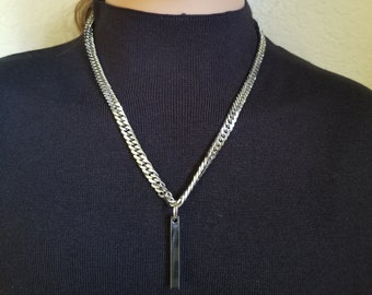 Stylish Stainless Steel Cuban Chain Necklace, and 50mm Bar Pendant.