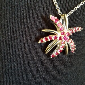 Simple Silver Color Plated Brass Cubic Zirconia Starfish Pendant Necklace For Women, Deep Pink, 18 inch