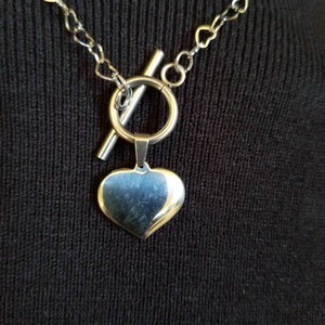 Stainless Steel Pendant Necklace, with Heart Link Chain and Toggle Clasps