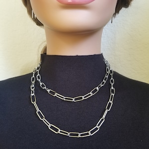Stylish stainless steel paperclip chain necklace and earrings jewelry set