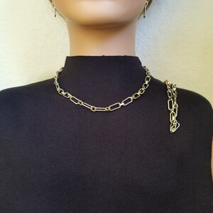 Stylish handmade stainless steel paperclip chain necklace, bracelet, and earrings, jewelry set