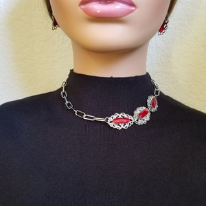 Handmade stainless steel paperclip chain necklace and earrings, jewelry set