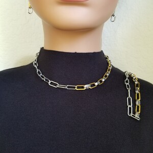 Stylish handmade stainless steel paperclip chain necklace, bracelet, and earrings, jewelry set