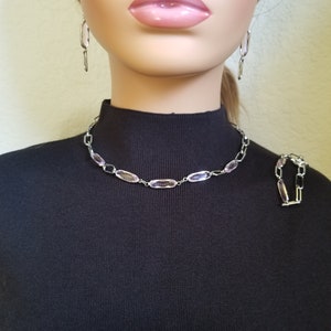 Handmade silver paperclip necklace bracelet earrings set