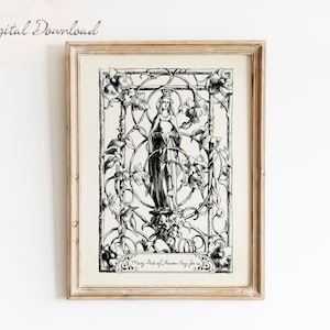 Mary Gate of Heaven | Digital Download | Catholic Wall Art | Marian Art | Vintage Catholic Line Art | Home Decor | Catholic Gift | Religious