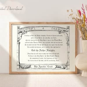 Apostles&#39; Creed | Digital Download | Catholic Prayers | Vintage Catholic Wall Art | Confirmation Gift | Home Decor | Vintage Line Art |