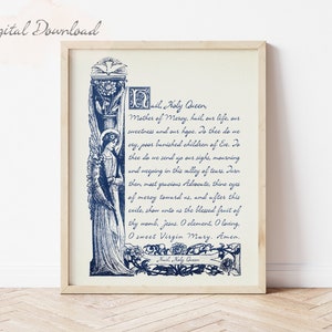 Hail Holy Queen Catholic Prayer, Marian Prayer, Rosary Prayer, Catholic Wall Art, Traditional Catholic Art, Traditional Catholic Gift,